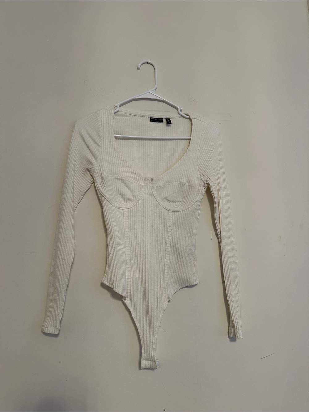 ASOS Cream Ribbed Long Sleeve Underwire Bodysuit